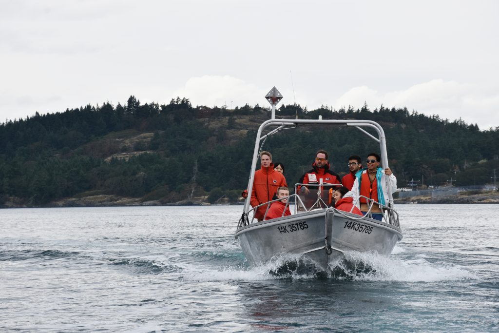 Pearson College Students riding a speed boat